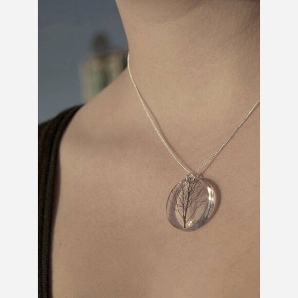 Round Tree Pendant Necklace – Handmade Resin & Acrylic on Sterling Silver Chain - Picture 3 of 5